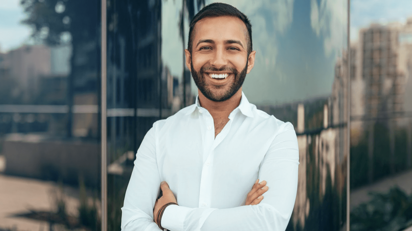 man in white shirt smiling out